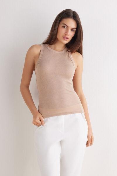 Beige Ribbed Vest Top, 5601_873J, large image number 1
