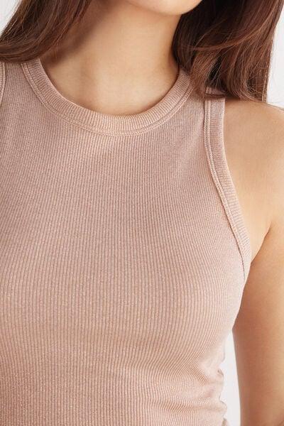 Beige Ribbed Vest Top, 5601_873J, large image number 5