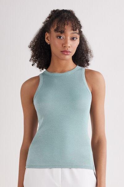 Blue Ribbed Vest Top, , large image number 0