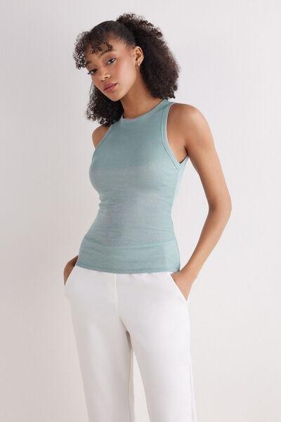 Blue Ribbed Vest Top, , large image number 1