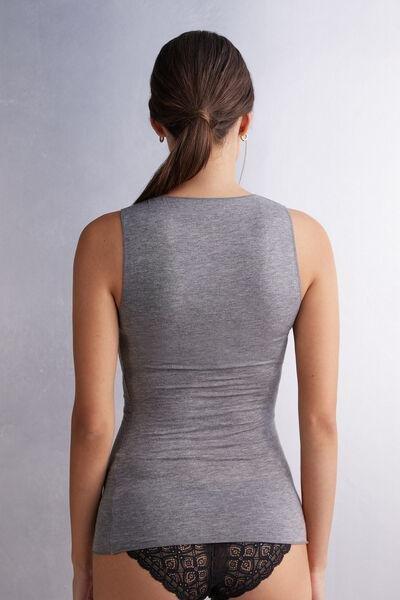 Grey Modal Cashmere Ultralight Wide-Shoulder Top, , large image number 3
