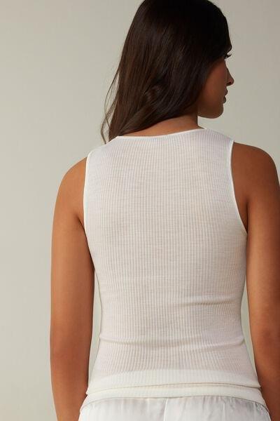 White  Silk Scoop-Neck Top, , large image number 3
