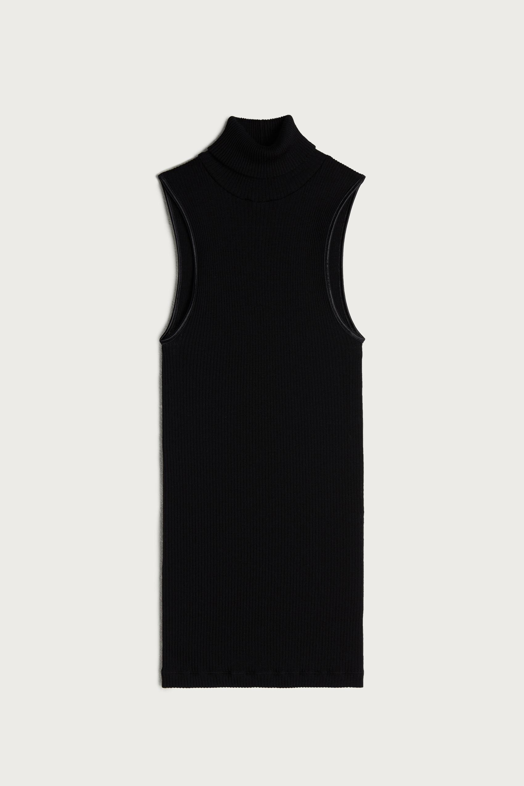 Black Rib-Knit High-Neck Top, , large image number 2