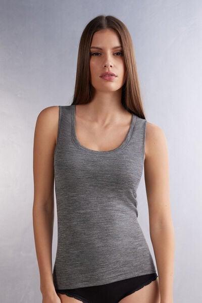 Grey Wool Wide Straps Tanktop, Aluminium Grey Blend, large image number 0