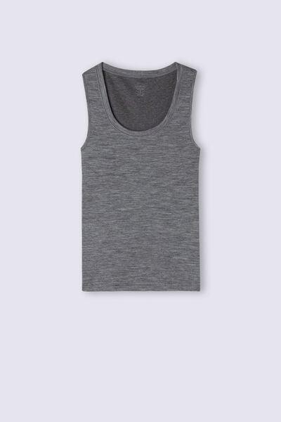Grey Wool Wide Straps Tanktop, Aluminium Grey Blend, large image number 2