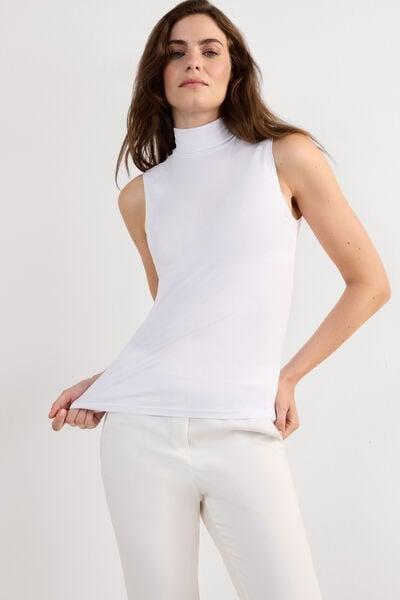 White Sleeveless Turtleneck Shirt, Milk White, large image number 0