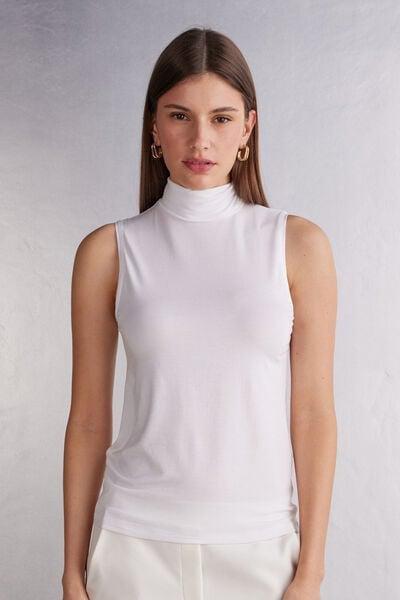 White Sleeveless Turtleneck Shirt, Milk White, large image number 1