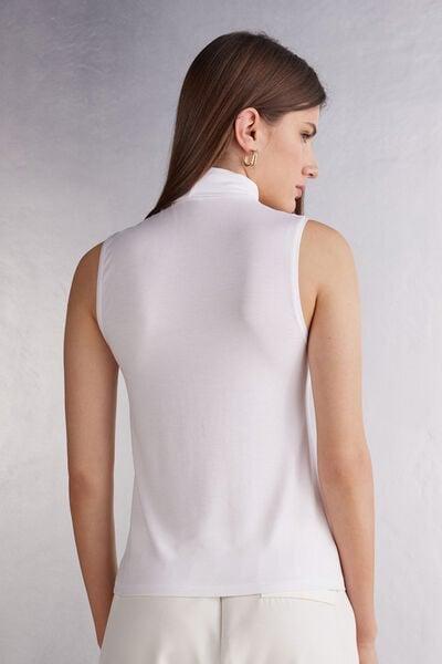 White Sleeveless Turtleneck Shirt, Milk White, large image number 2
