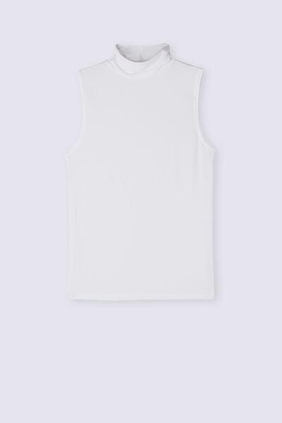 White Sleeveless Turtleneck Shirt, Milk White, large image number 3