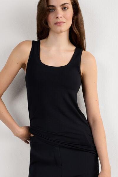 Black Long Micromodal Tank Top, Black, large image number 0
