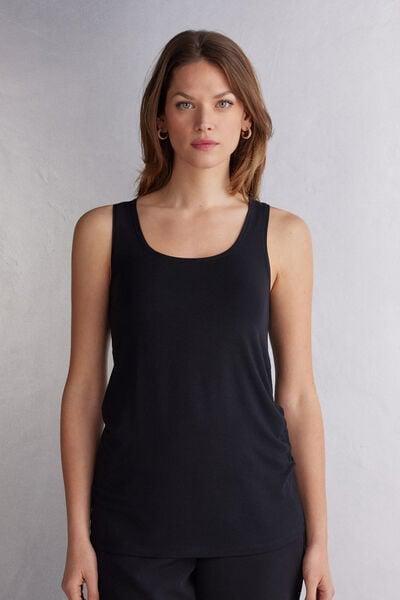 Black Long Micromodal Tank Top, Black, large image number 1