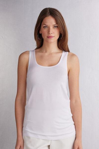 White Long Micro modal Tank Top, , large image number 0