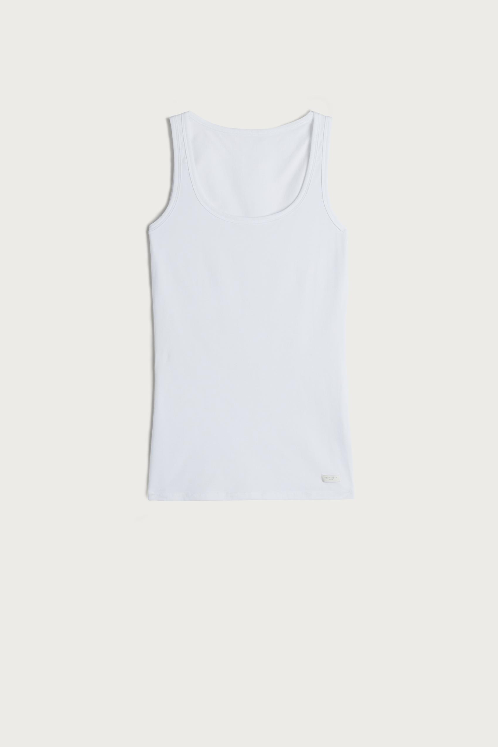 White Cotton Vest With Wide Straps, Women, , large image number 4