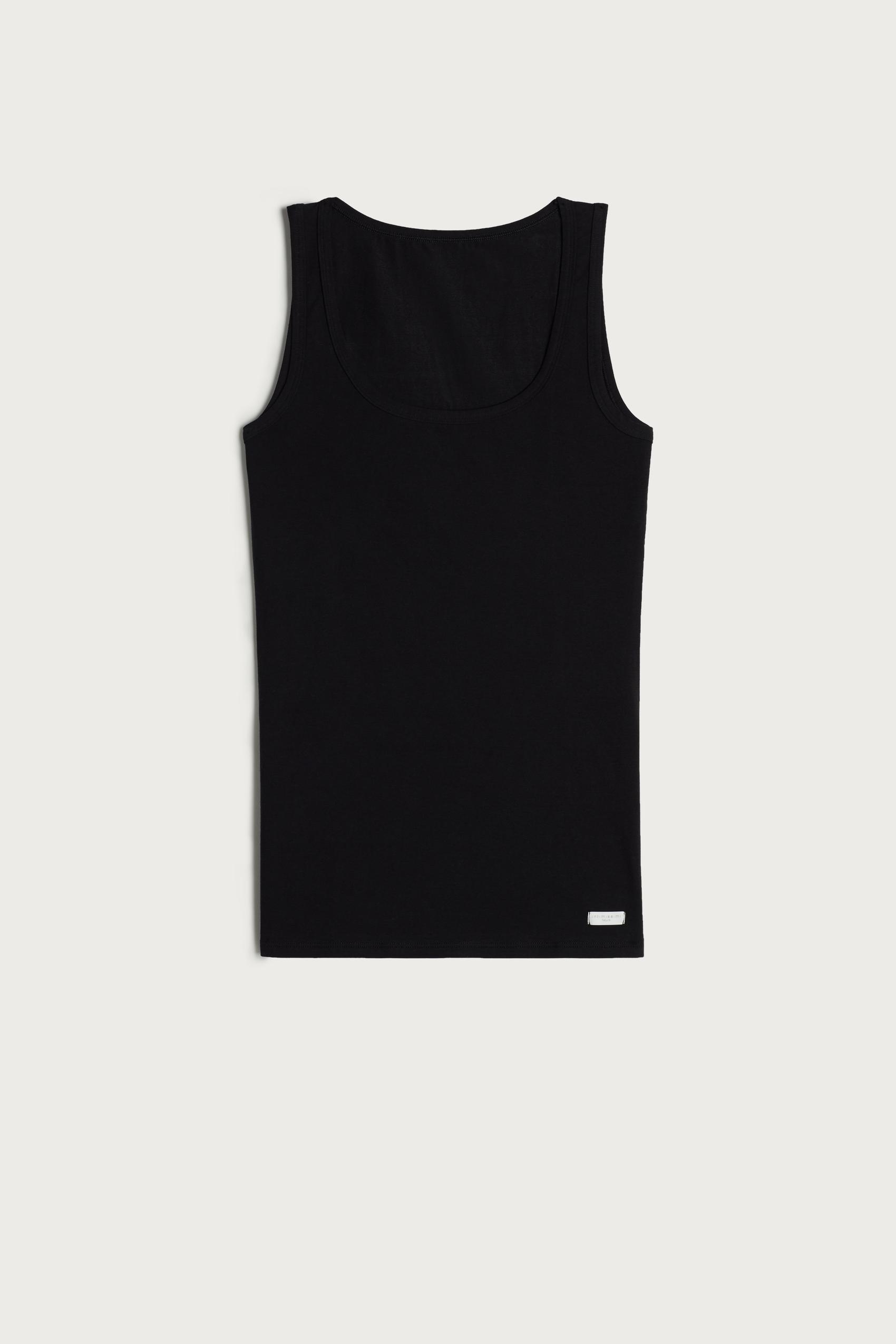 Intimissimi - Black Cotton Vest With Wide Straps, Women