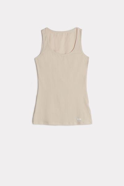Cream Wide Straps Vest, Silk, large image number 2