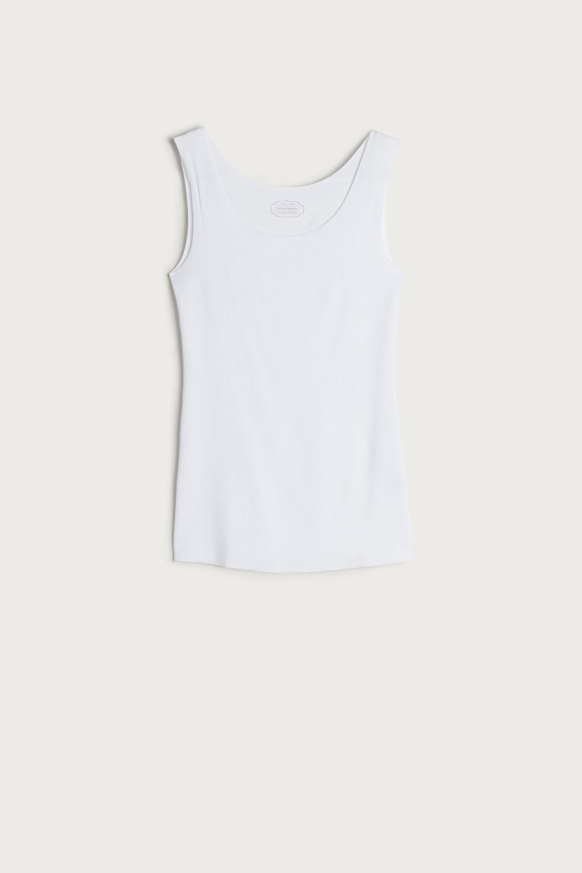 White Ribbed Cotton Vest Top, White, large image number 7