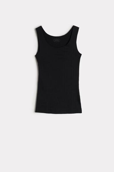 Black Round-Neck Supima Cotton Vest Top, , large image number 2