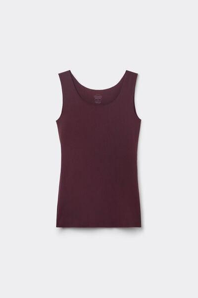 Burgundy Round-Neck Raw-Cut Cotton Vest Top, 5601_028K, large image number 3