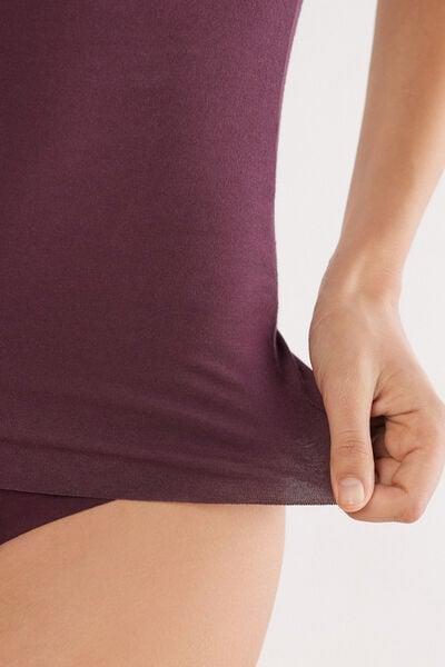 Burgundy Round-Neck Raw-Cut Cotton Vest Top, 5601_028K, large image number 5