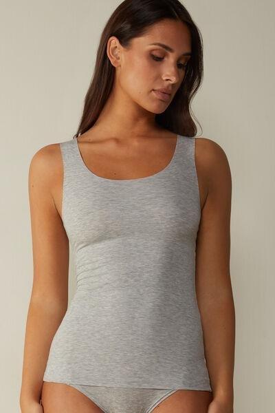 Grey Round-Neck Supima Cotton Vest Top, , large image number 0