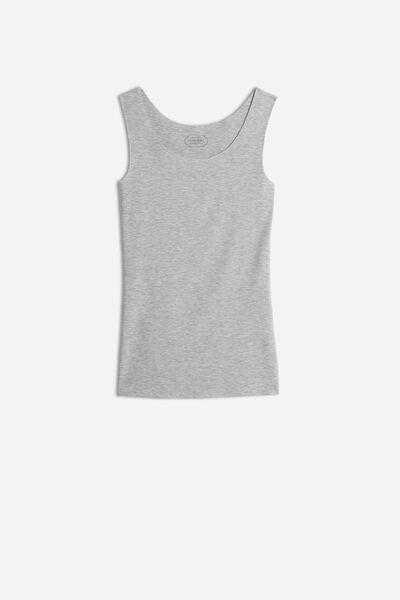 Grey Round-Neck Supima Cotton Vest Top, , large image number 2