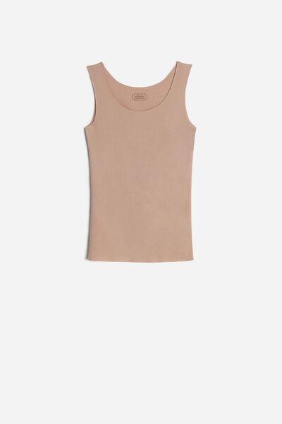 Beige Round-Neck Supima Cotton Vest Top, , large image number 2