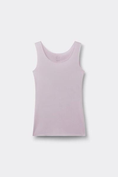 Lilac Round-Neck Raw-Cut Cotton Vest Top, 5601_056K, large image number 3