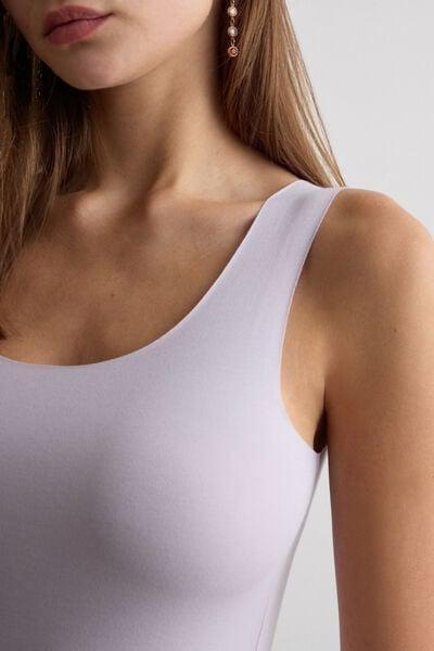 Lilac Round-Neck Raw-Cut Cotton Vest Top, 5601_056K, large image number 5