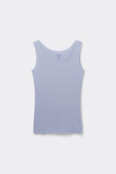 Blue Round-Neck Raw-Cut Cotton Vest Top, 5601_064K, large image number 3