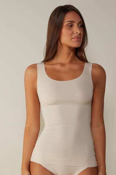 Silk Raw-Edge Round-Neck Supima Cotton Vest Top, , large image number 1