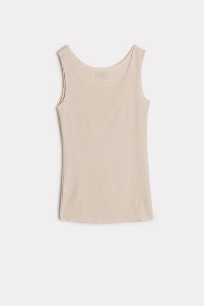 Silk Raw-Edge Round-Neck Supima Cotton Vest Top, , large image number 3