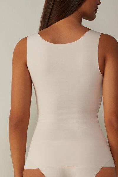 Silk Raw-Edge Round-Neck Supima Cotton Vest Top, , large image number 4