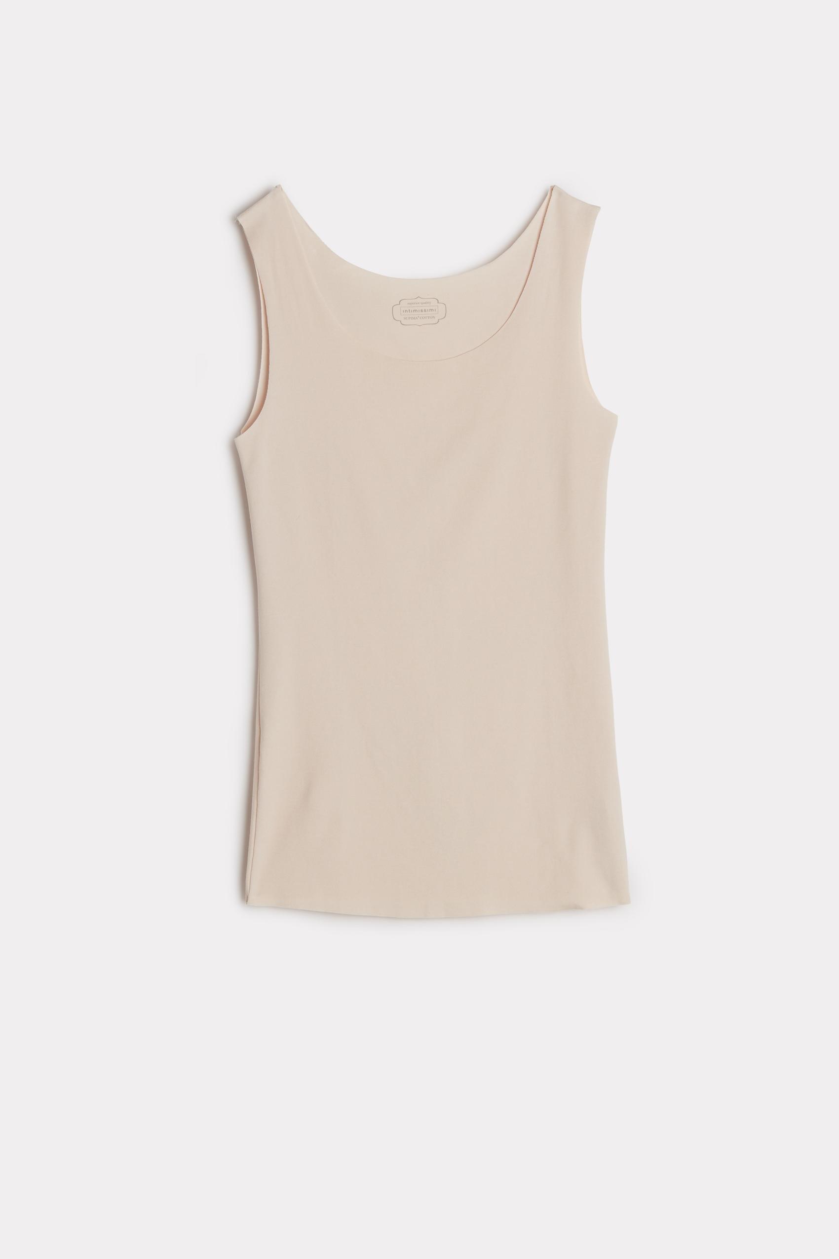 Silk Raw-Edge Round-Neck Supima Cotton Vest Top, , large image number 7