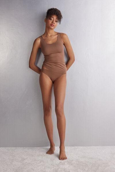 Brown Round-Neck Cotton Vest Top, , large image number 1