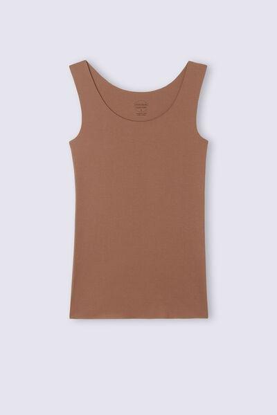 Brown Round-Neck Cotton Vest Top, , large image number 2
