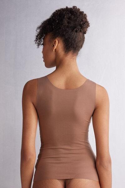 Brown Round-Neck Cotton Vest Top, , large image number 3