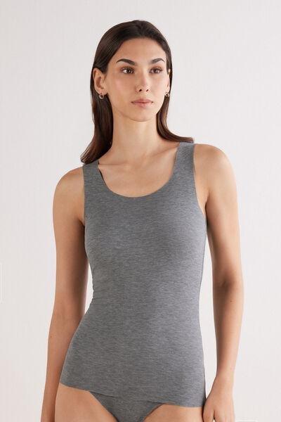 Grey Round-Neck Raw-Cut Vest Top, , large image number 0