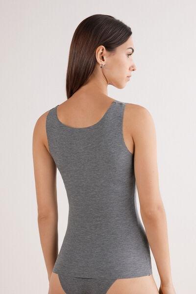 Grey Round-Neck Raw-Cut Vest Top, , large image number 3