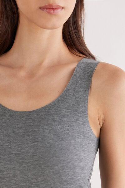 Grey Round-Neck Raw-Cut Vest Top, Cloud Grey Blend, large image number 5