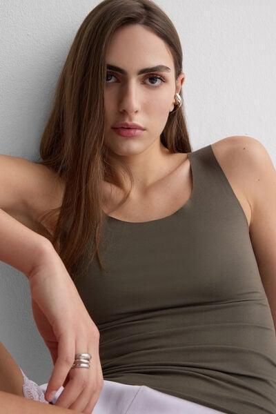 Green Round-Neck Raw-Cut Cotton Vest Top, 5601_660J, medium