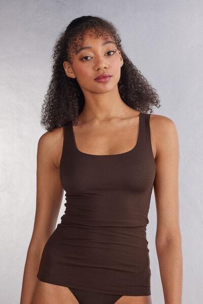 Brown Round-Neck Vest Top, , large image number 0