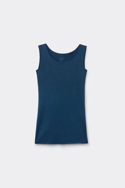 Blue Round-Neck Raw-Cut Vest Top, 5601_937J, large image number 5