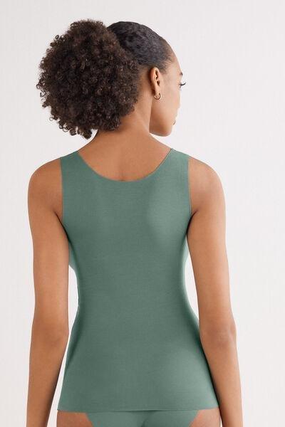 Green Round-Neck Raw-Cut Vest Top, , large image number 3