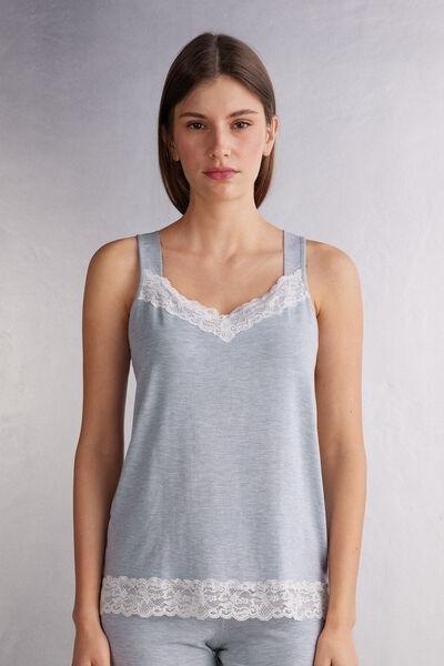 Blue Modal Lace Vest Top, , medium