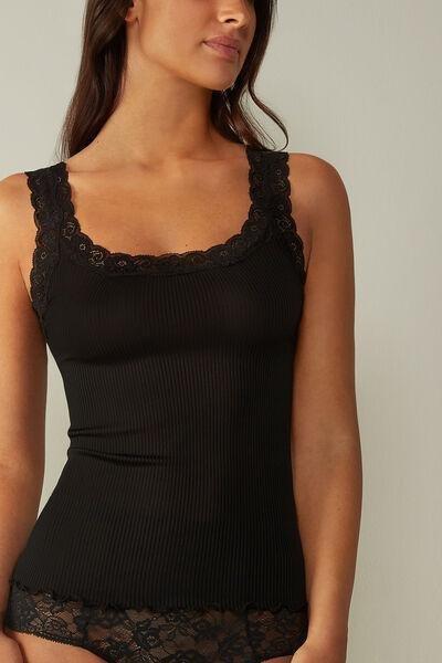 Black Ribbed Tank Top, , large image number 0