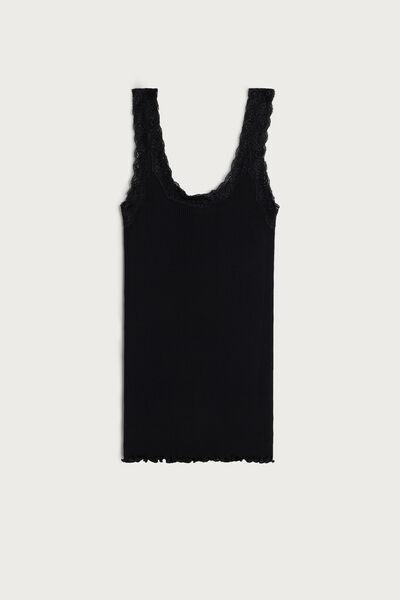 Black Ribbed Tank Top, , large image number 2