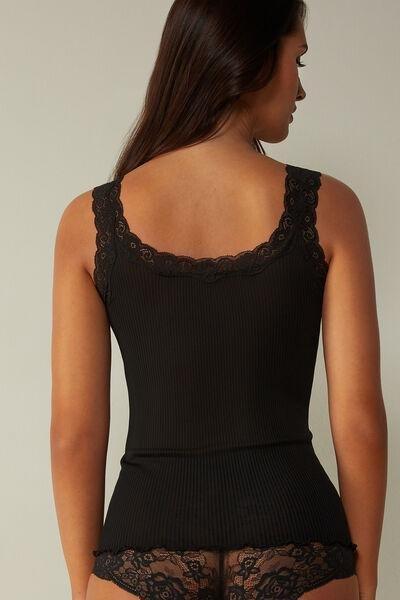 Black Ribbed Tank Top, , large image number 3