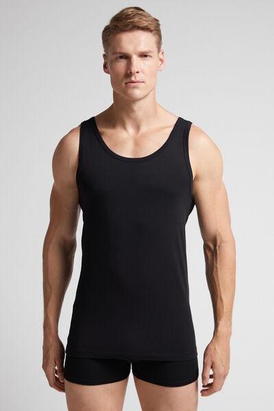 Black Sleeveless Round Neck Vest Top, , medium