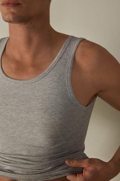 Grey Sleeveless Round Neck Vest Top, Light Grey Blend, large image number 6