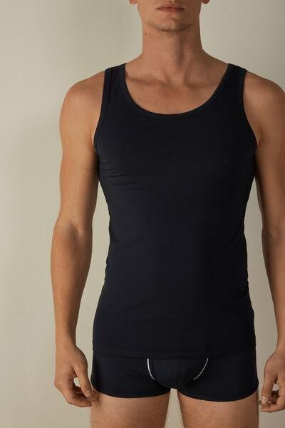 Navy Sleeveless Round Neck Vest Top, , large image number 0